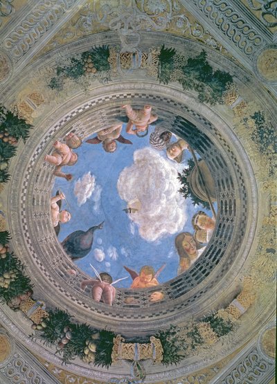 在相机Picta或相机degli Sposi的拱形天花板中心的Trompe l&39;Oeil oculus，1465-74（详见78525） 作者 安德里亚·曼特尼亚（Andrea Mantegna）